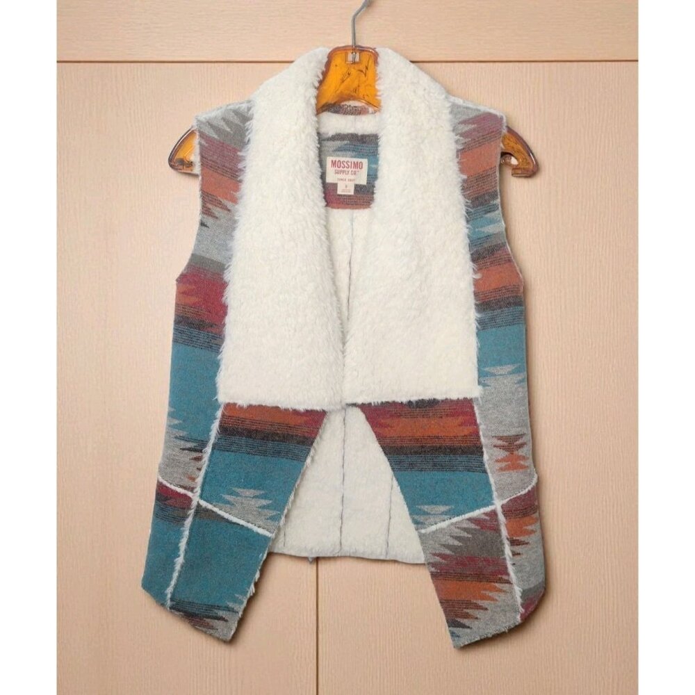 Mossimo Supply Co. Aztec Pattern Faux Sherpa Vest in Teal, Rust, Cream